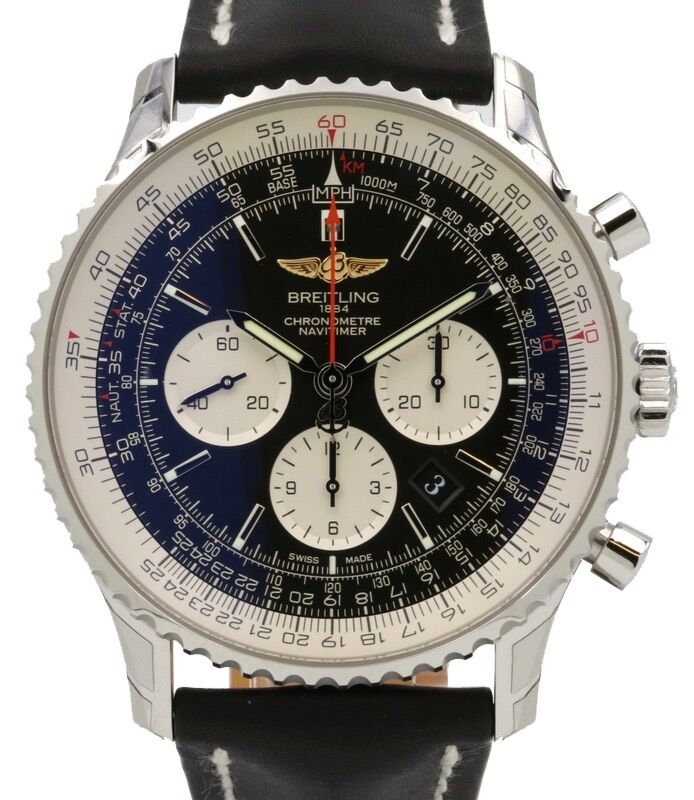 Breitling Navitimer 01 AB01272l1BD09442X Black Index Stainless Steel Leather Chronograph 46mm - BRAND NEW