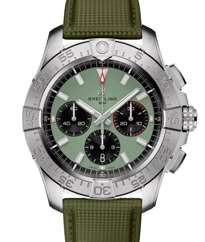 Breitling Avenger B01 Chronograph 44 Stainless Steel Green Dial Leather Strap AB0147101L1X1