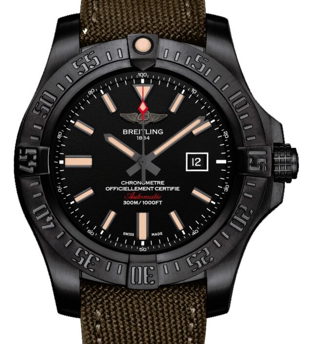 Breitling Avenger Blackbird Black Dial Titanium Bezel Military Strap 48mm V1731010.BD12 - BRAND NEW