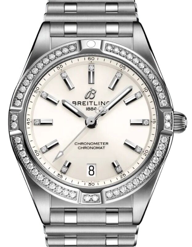 Breitling Chronomat 32 Stainless Steel Gem Set Bezel White Dial A77310591A1A1