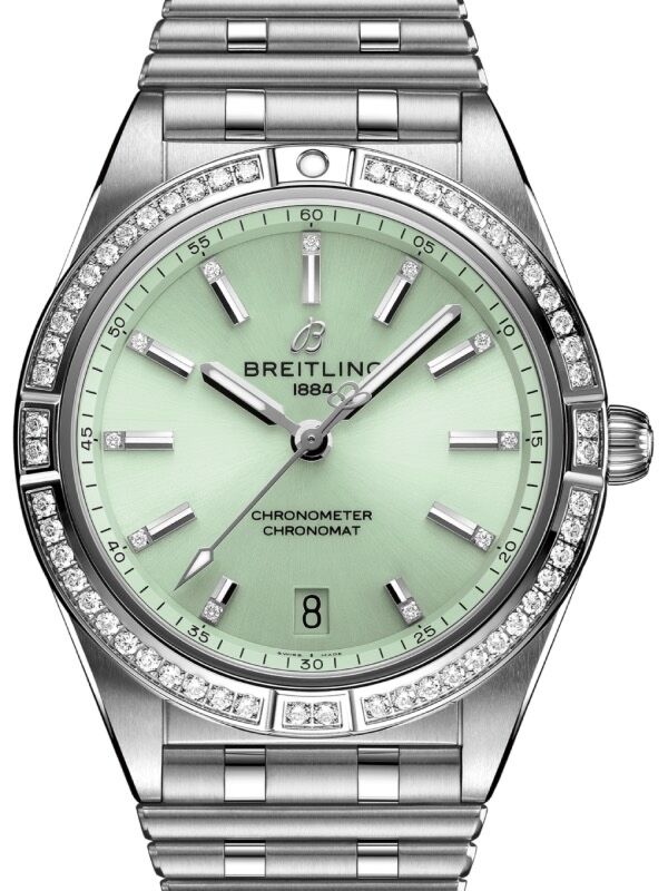 Breitling Chronomat Automatic 36 Stainless Steel Diamond Set Bezel Green Dial A10380591L1A1