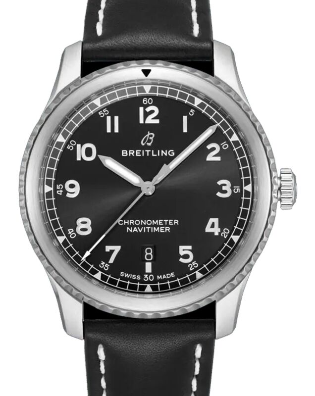 Breitling Navitimer 8 Automatic 41 Black Dial Stainless Steel Bezel Leather Strap A17314101.B1X1 - BRAND NEW