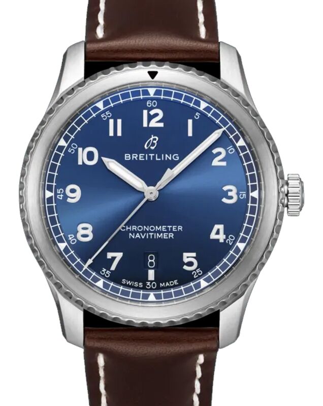 Breitling Navitimer 8 Automatic 41 Blue Dial Stainless Steel Bezel Leather Strap A17314101.C1X1 BRAND NEW