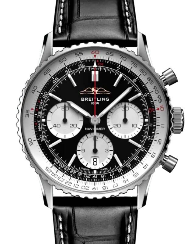 Breitling Navitimer B01 Chronograph 41 Stainless Steel Black Dial Leather Strap AB0139211B1P1