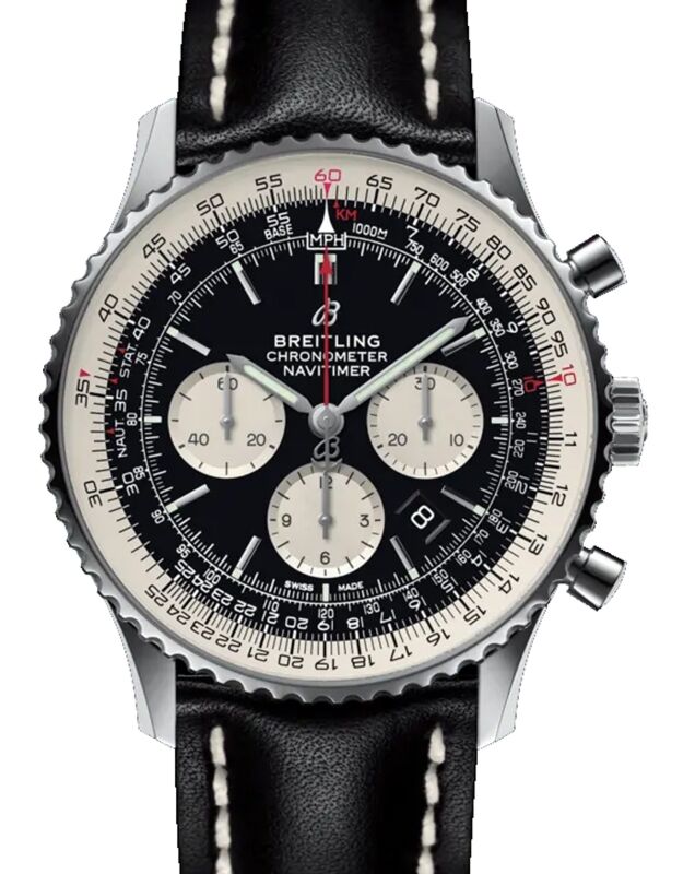 Breitling Navitimer B01 Chronograph 46 Stainless Steel 46mm Black Dial Alligator Leather Strap AB0127211B1P1 BRAND NEW