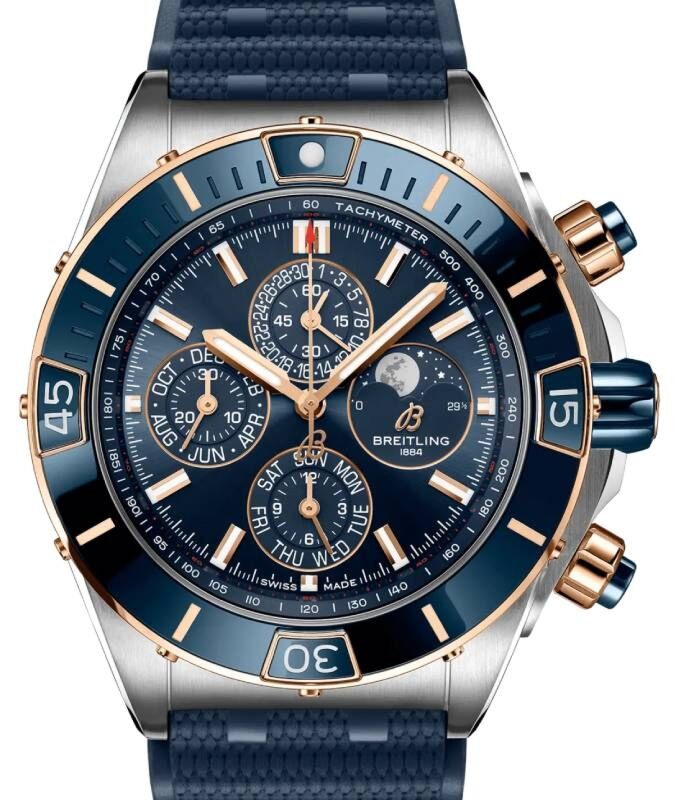 Breitling Super Chronomat 44 Four-Year Calendar Stainless Steel Red Gold 44mm Blue Dial Rubber Strap U19320161C1S1 - BRAND NEW