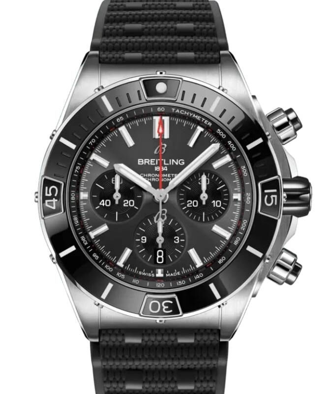 Breitling Super Chronomat B01 44 Stainless Steel Anthracite Dark Grey Dial Rubber Strap AB0136251B2S1