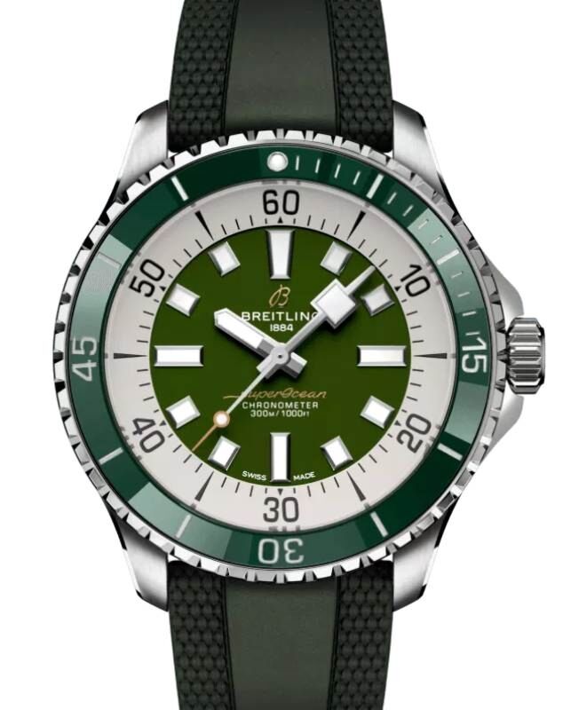 Breitling Superocean Automatic 44 Steel Green Dial Rubber Strap A17376A31L1S1