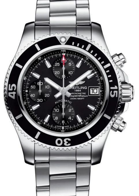 Breitling Superocean Chronograph 42 Black Dial Rubber Bezel Stainless Steel Bracelet A13311C9.BF98 - BRAND NEW