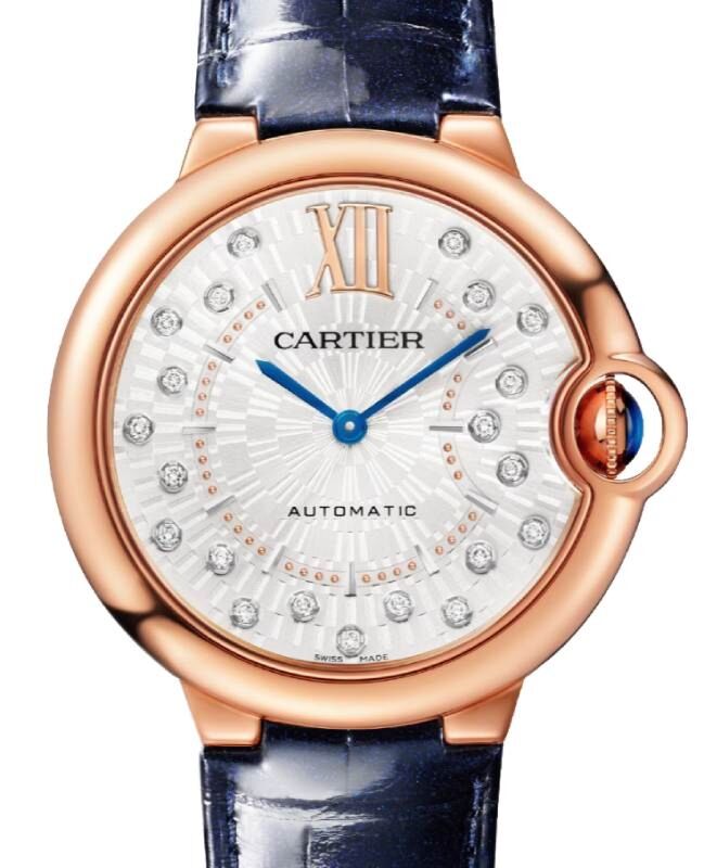 Cartier Ballon Bleu de Cartier Rose Gold 36mm Silver Diamond Dial WGBB0053