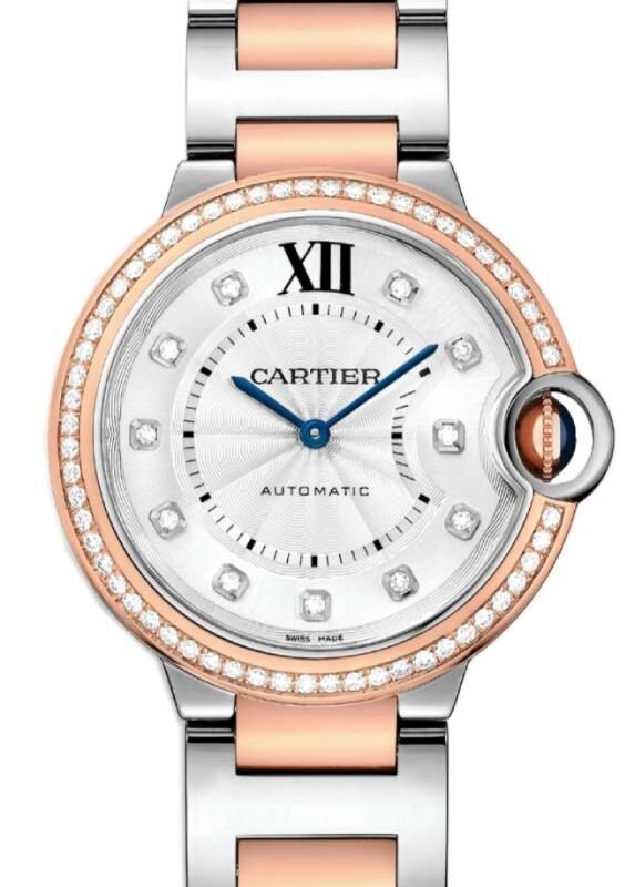 Cartier Ballon Bleu de Cartier Steel/Rose Gold Diamond Bezel 33mm Silver Dial W3BB0023