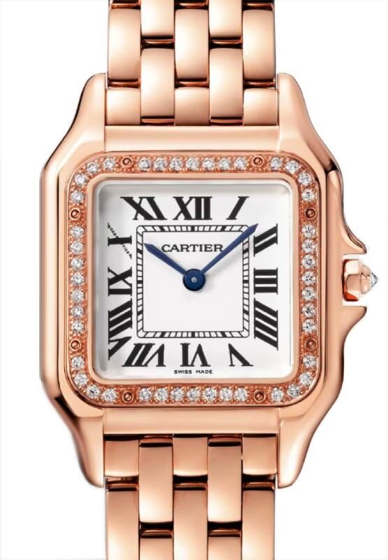 Panthere de Cartier Medium Quartz Rose Gold Diamond Bezel Silver Dial WJPN0009
