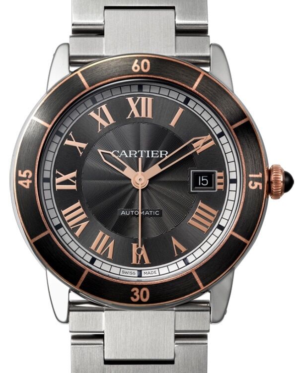 Cartier Ronde Croisi?re De Cartier Watch W2RN0007 Grey Roman Rose Gold & Black Synthetic Bezel Stainless Steel - BRAND NEW