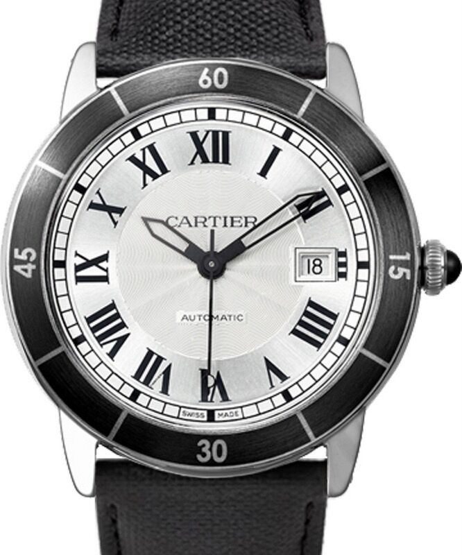 Cartier Ronde Croisi re De Cartier Watch WSRN0002 Silver Roman Black Synthetic Bezel Stainless Steel Leather BRAND NEW