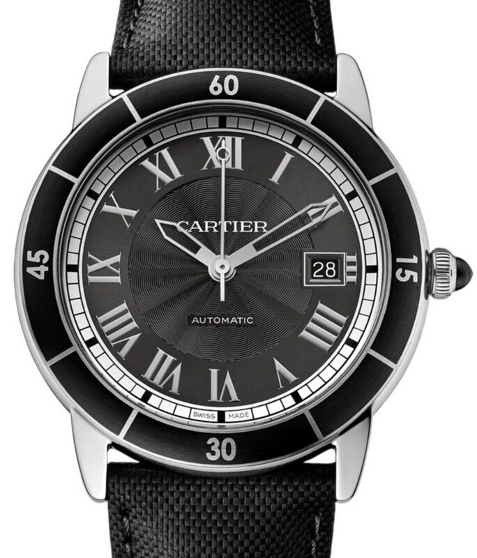 Cartier Ronde Croisi?re De Cartier Watch WSRN0003 Grey Roman Black Synthetic Bezel Stainless Steel Leather - BRAND NEW