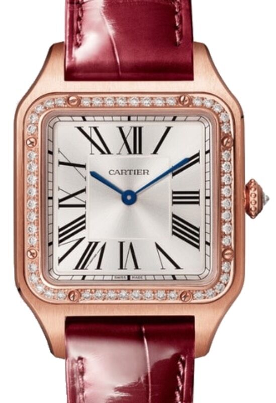 Santos-Dumont Small Quartz Rose Gold Diamond Bezel Silver Dial WJSA0017
