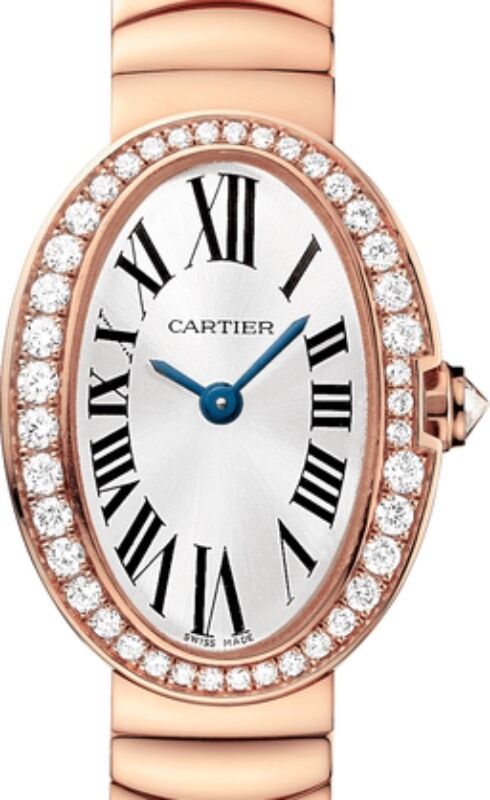 Cartier Baignoire Ladies Watch Mini Quartz Rose Gold Diamond Bezel Silver Dial Rose Gold Bracelet WB520026 - BRAND NEW
