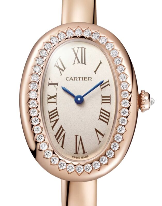 Cartier Baignoire Small Size 15 Quartz Rose Gold/Diamonds Silver Dial WJBA0041