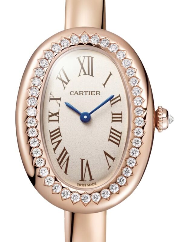 Cartier Baignoire Small Size 17 Quartz Rose Gold/Diamonds Silver Dial WJBA0045