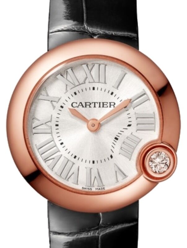 Cartier Ballon Blanc de Cartier Ladies Watch Quartz Rose Gold 30mm Silver Dial Alligator Leather Strap WGBL0003 - BRAND NEW