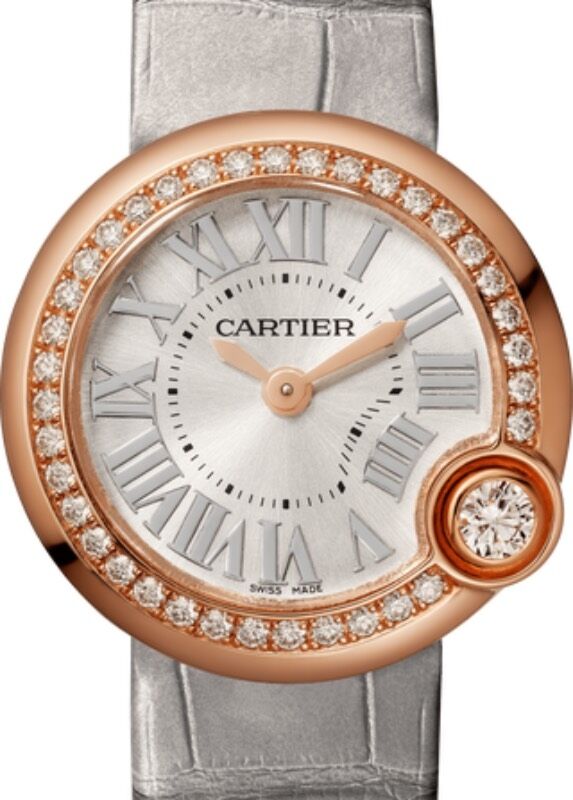 Cartier Ballon Blanc de Cartier Ladies Watch Quartz Rose Gold Diamond Bezel 26mm Silver Dial Alligator Leather Strap WJBL0006 - BRAND NEW