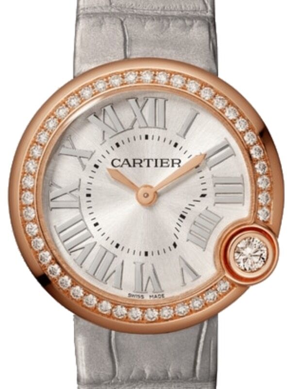 Cartier Ballon Blanc de Cartier Ladies Watch Quartz Rose Gold Diamond Bezel 30mm Silver Dial Alligator Leather Strap WJBL0008 - BRAND NEW