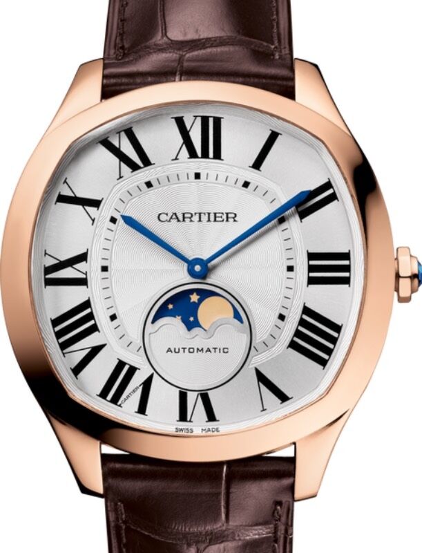 Cartier Drive de Cartier Moon Phases Men's Watch Automatic Large Rose Gold Silver Dial Alligator Leather Strap WGNM0008 - BRAND NEW
