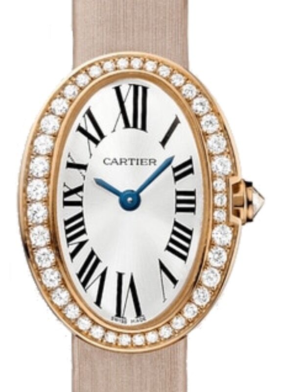 Cartier Mini Baignoire Ladies Watch Quartz Rose Gold Diamond Bezel Silver Dial Fabric Strap WB520028 - BRAND NEW