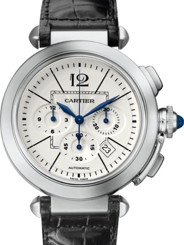 Cartier Pasha De Cartier Men's Watch Automatic Stainless Steel 42mm Silver Dial Alligator Leather Strap W3108555 - BRAND NEW