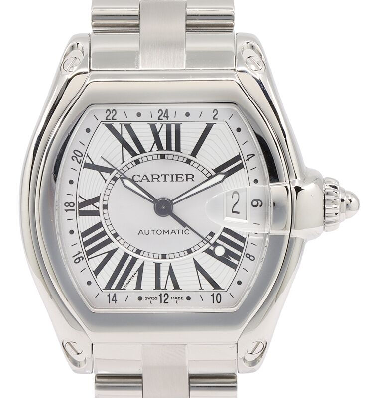 Cartier Roadster GMT Extra Large Stainless Steel Silver Roman Dial & Steel Bracelet Automatic W62032X6 - PRE-OWNED