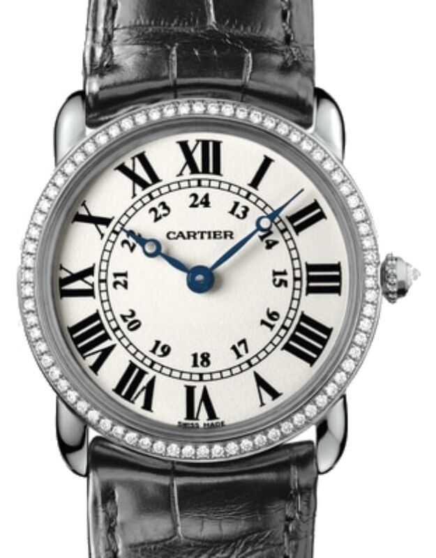 Cartier Ronde Louis Cartier Ladies Watch Quartz Small White Gold Diamond Bezel 29mm Silver Dial Alligator Leather Strap WR000251 - BRAND NEW
