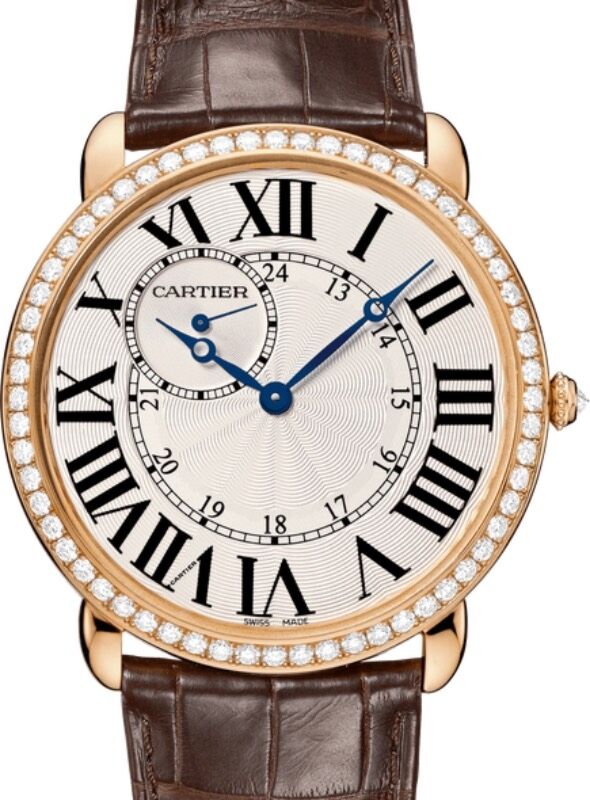 Cartier Ronde Louis Cartier Manual Winding Extra-Large Rose Gold Diamond Bezel 42mm Silver Dial Alligator Leather Strap WR007001 - BRAND NEW