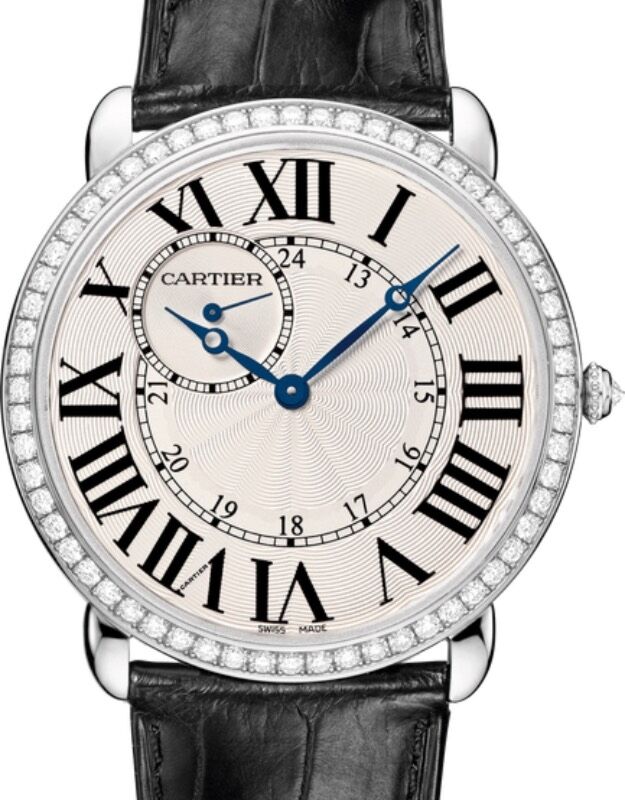 Cartier Ronde Louis Cartier Manual Winding White Gold Diamond Bezel 42mm Silver Dial Alligator Leather Strap WR007002 - BRAND NEW