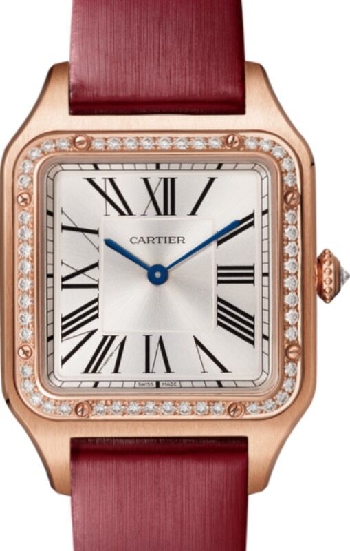 Cartier Santos-Dumont Large Rose Gold Diamond Bezel Silver Dial WJSA0018