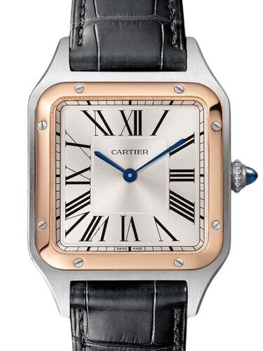 Cartier Santos-Dumont Large Quartz Steel Rose Gold Bezel Silver Dial W2SA0037
