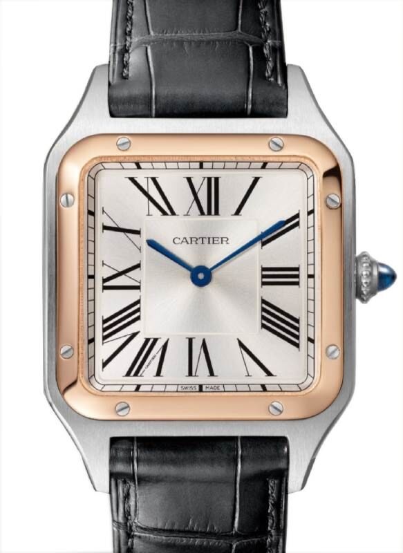 Santos-Dumont Large Quartz Steel/Rose Gold Silver Dial W2SA0011