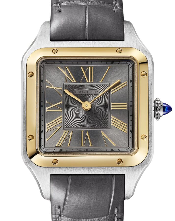 Cartier Santos-Dumont Large Quartz Steel Yellow Gold Bezel Gray Dial W2SA0036