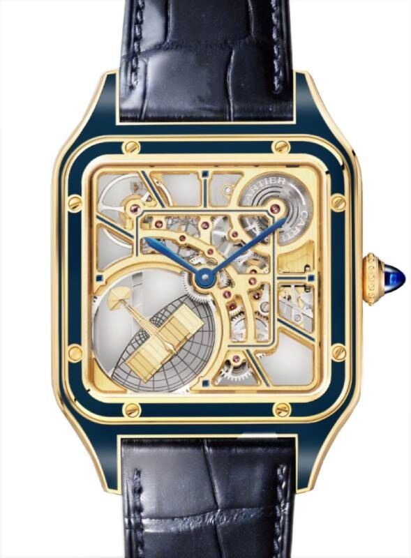 Santos-Dumont Micro-Rotor Skeleton Large Yellow Gold/Blue Lacquer WHSA0031
