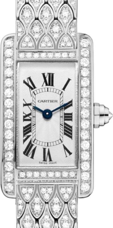 Cartier Tank Am?ricaine Ladies Watch Mini Quartz White Gold Diamond Bezel Silver Dial Bracelet HPI00724 - BRAND NEW