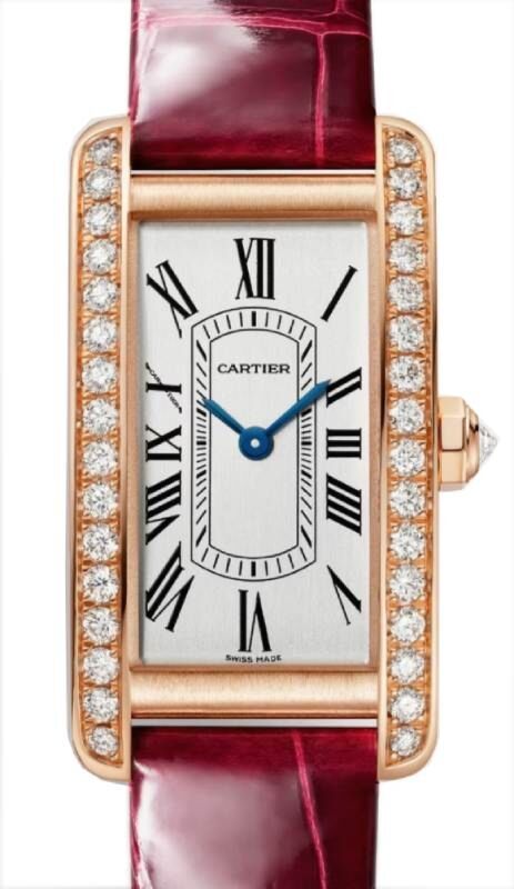Cartier Tank Americaine Small Quartz Rose Gold/Diamonds Silver Dial Leather Strap WJTA0059