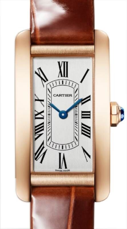 Cartier Tank Americaine Small Quartz Rose Gold Silver Dial Leather Strap WGTA0133