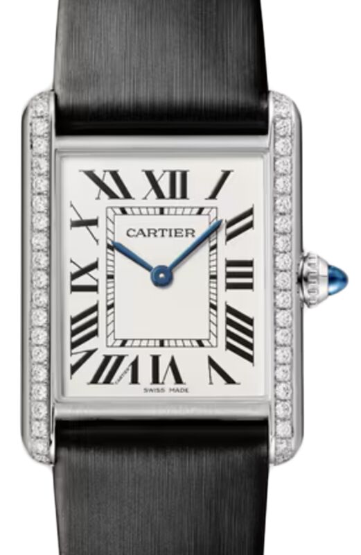 Cartier Tank Must De Cartier Large Steel/Diamonds Leather Strap W4TA0030