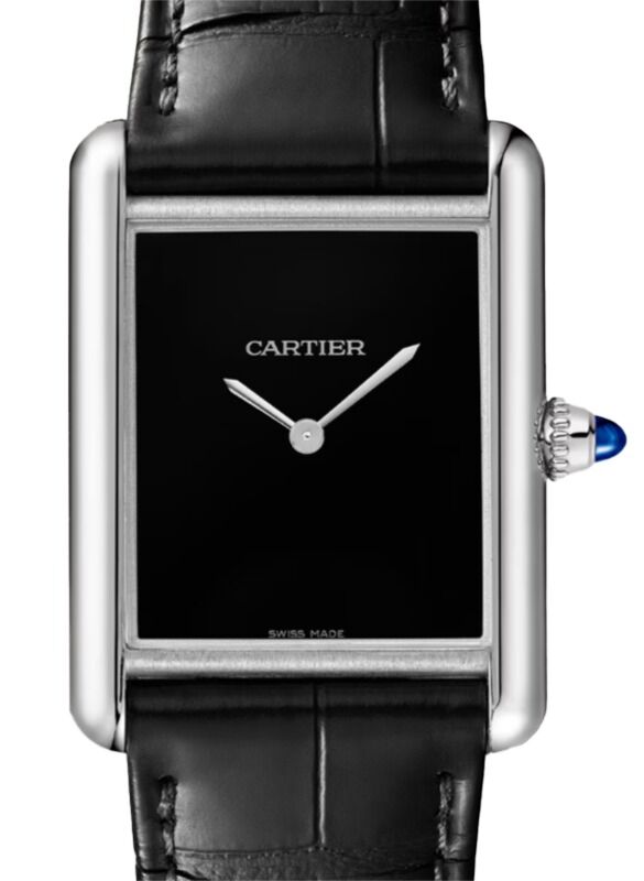 Cartier Tank Must Large High Autonomy Quartz Steel Black Dial Leather Strap WSTA0108