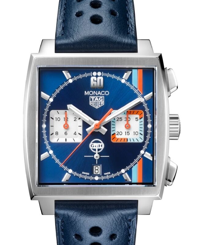 Tag Heuer Monaco Gulf Chronograph Stainless Steel Blue Dial Leather Strap CBL2115.FC6494 - BRAND NEW