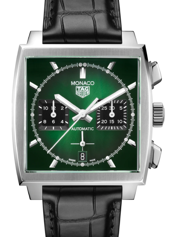 Tag Heuer Monaco Stainless Steel 39mm Green Index Dial & Leather Strap  CBL2116.FC6497 - BRAND NEW