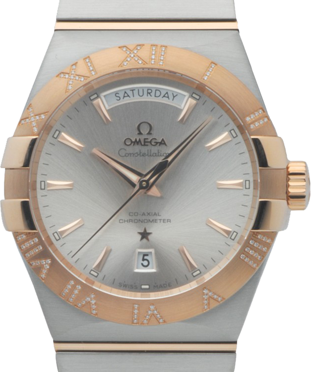 Omega Constellation Co-Axial Day-Date 123.25.38.22.02.001 38mm Silver Index Roman Red Gold Stainless Steel BRAND NEW