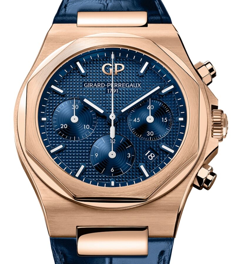 Girard Perregaux Laureato Chronograph 42mm Pink Rose Gold Blue Dial 81020-52-432-BB4A