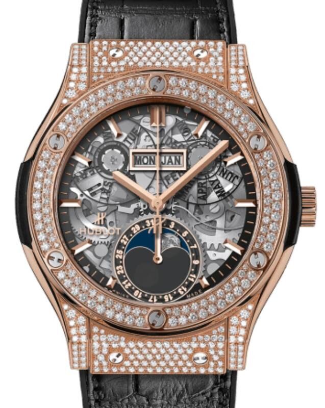 Hublot Classic Fusion Aerofusion Moonphase King Gold Pave 42mm 547.OX.0180.LR.1704 - BRAND NEW