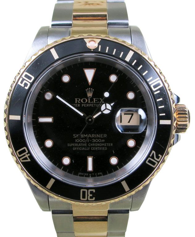 Rolex Submariner 16613 Men's 40mm Black Date 18k Yellow Gold Stainless Steel - PRE-OWNED
