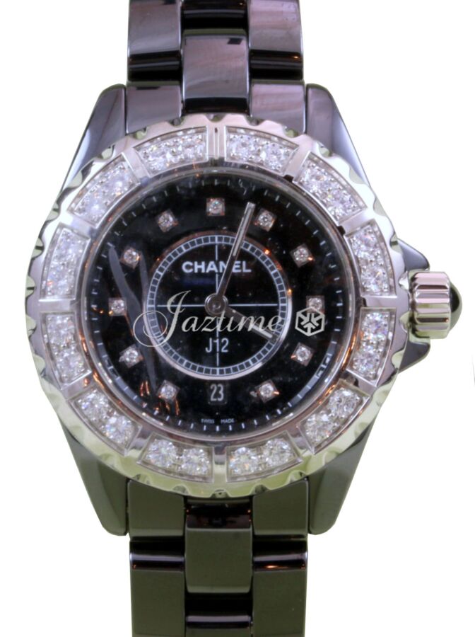 Chanel J12 H2427 Ladies Midsize 33mm Quartz Black Ceramic Diamond - BRAND NEW